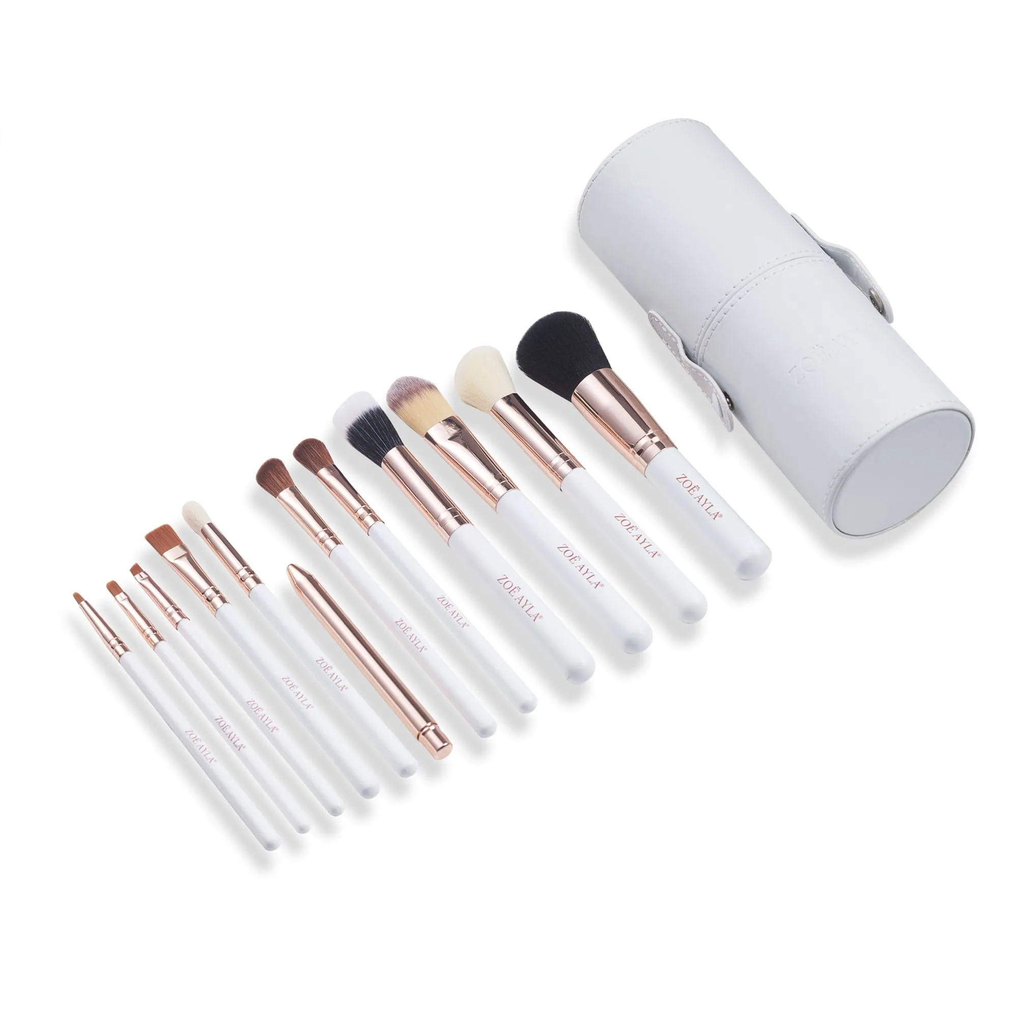 12-Piece Makeup Brush Set with Faux Leather Travel Case