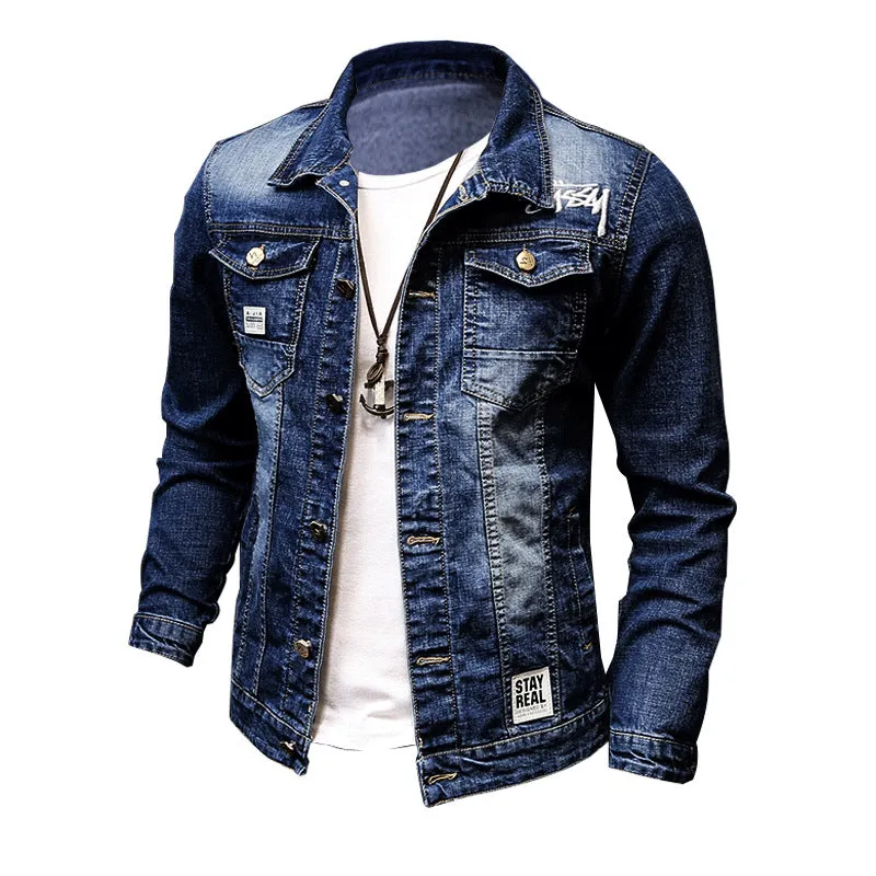 2022 Autumn Winter Men's Korean Style Casual Teen Hip Hop Denim Jacket Embroidered Streetwear Wholesale