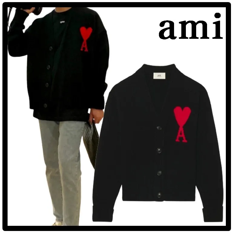 AMI PARIS street style unisex logo designers cardigans