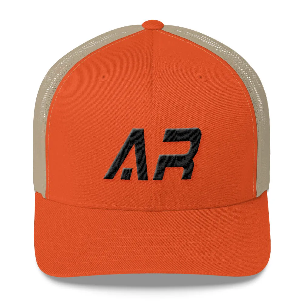 Arkansas Mesh Back Trucker Cap with Black Embroidery: Many Hat Color Options