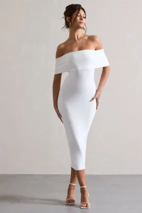 Averie White Bodycon Bardot Midi Dress