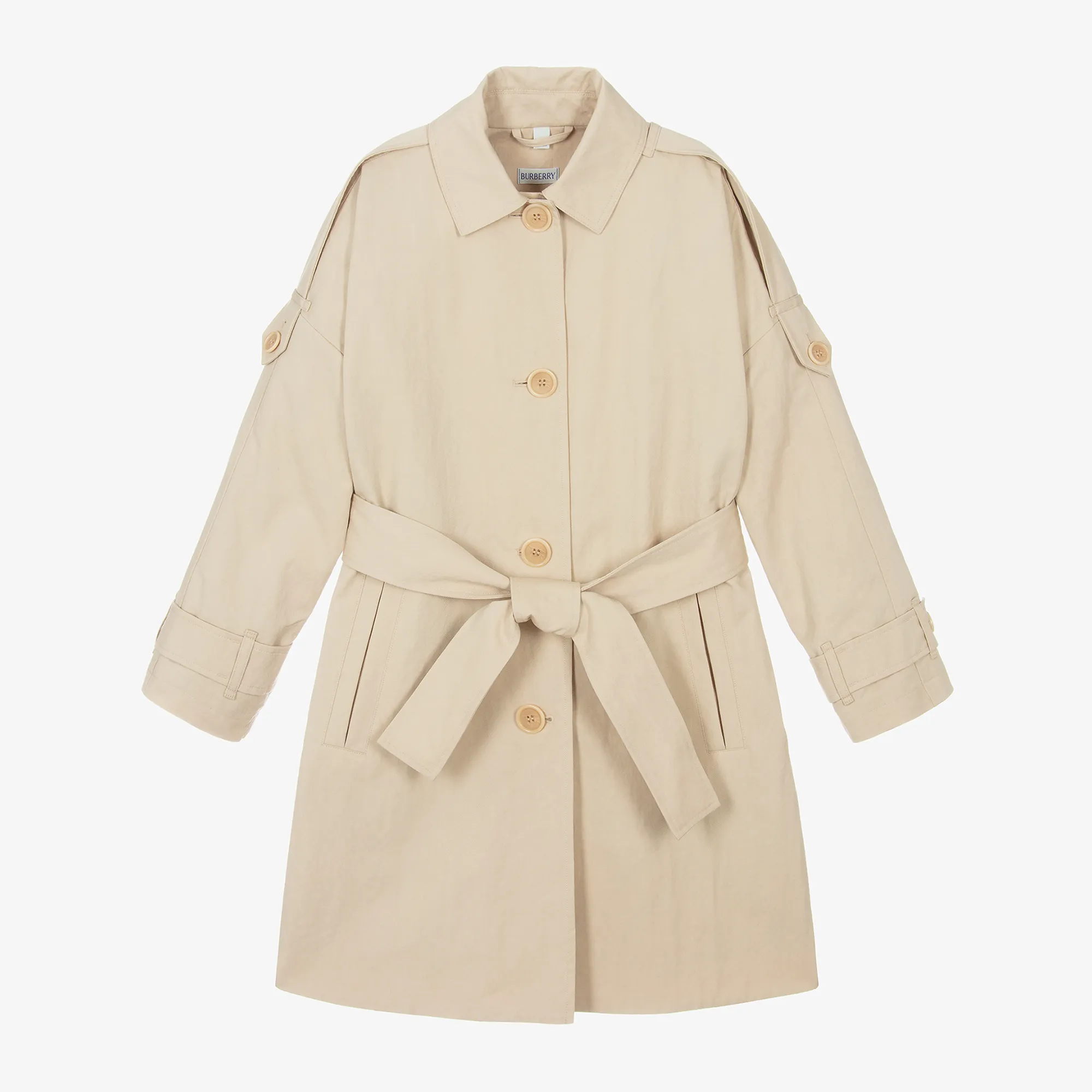 Beige Twill Car Coat for Girls