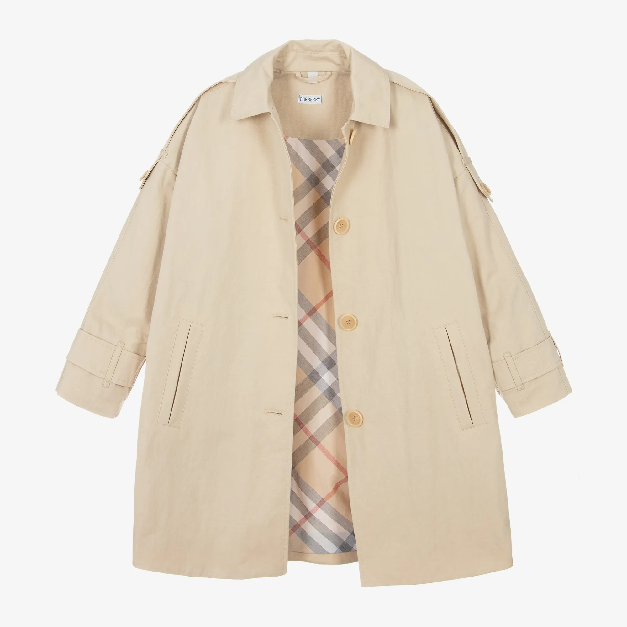 Beige Twill Car Coat for Girls