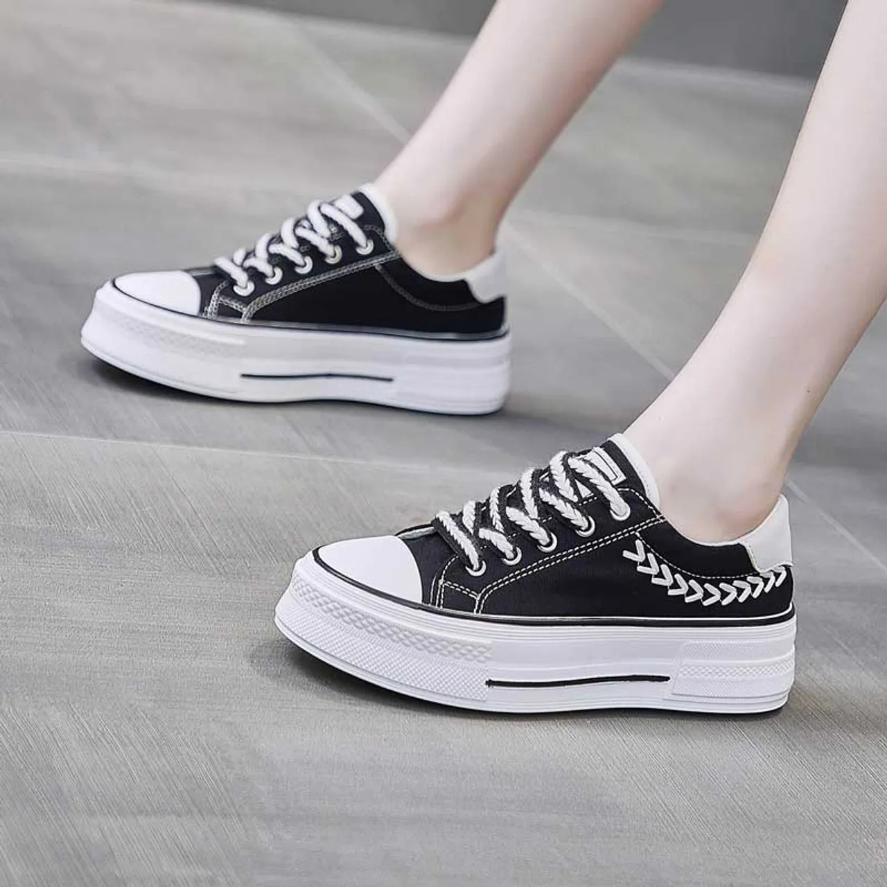 Black Canvas Platform Sneaker