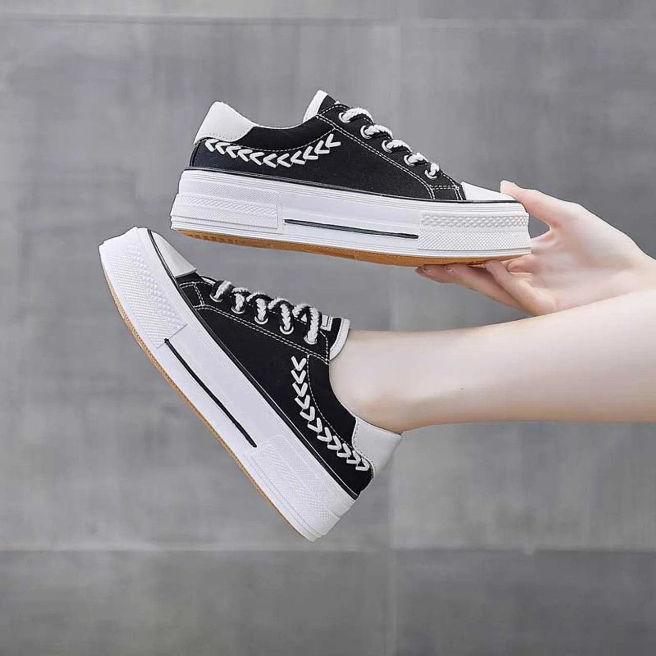 Black Canvas Platform Sneaker