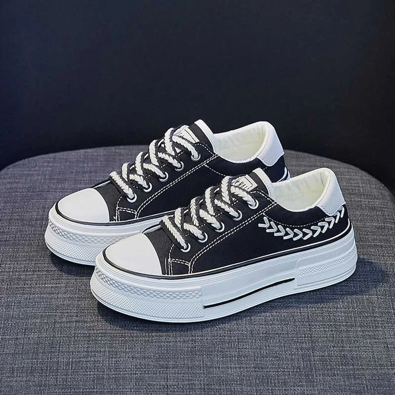 Black Canvas Platform Sneaker