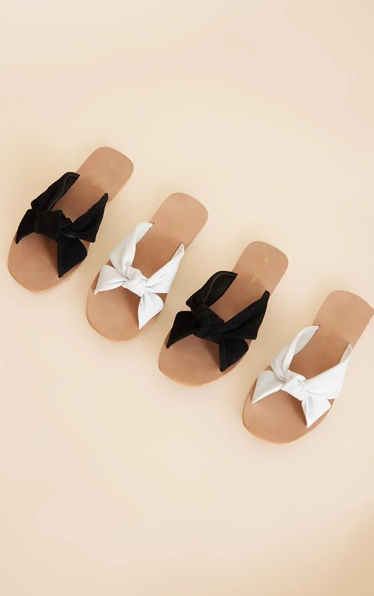 Black Leather Twisted Knot Mule Sandals