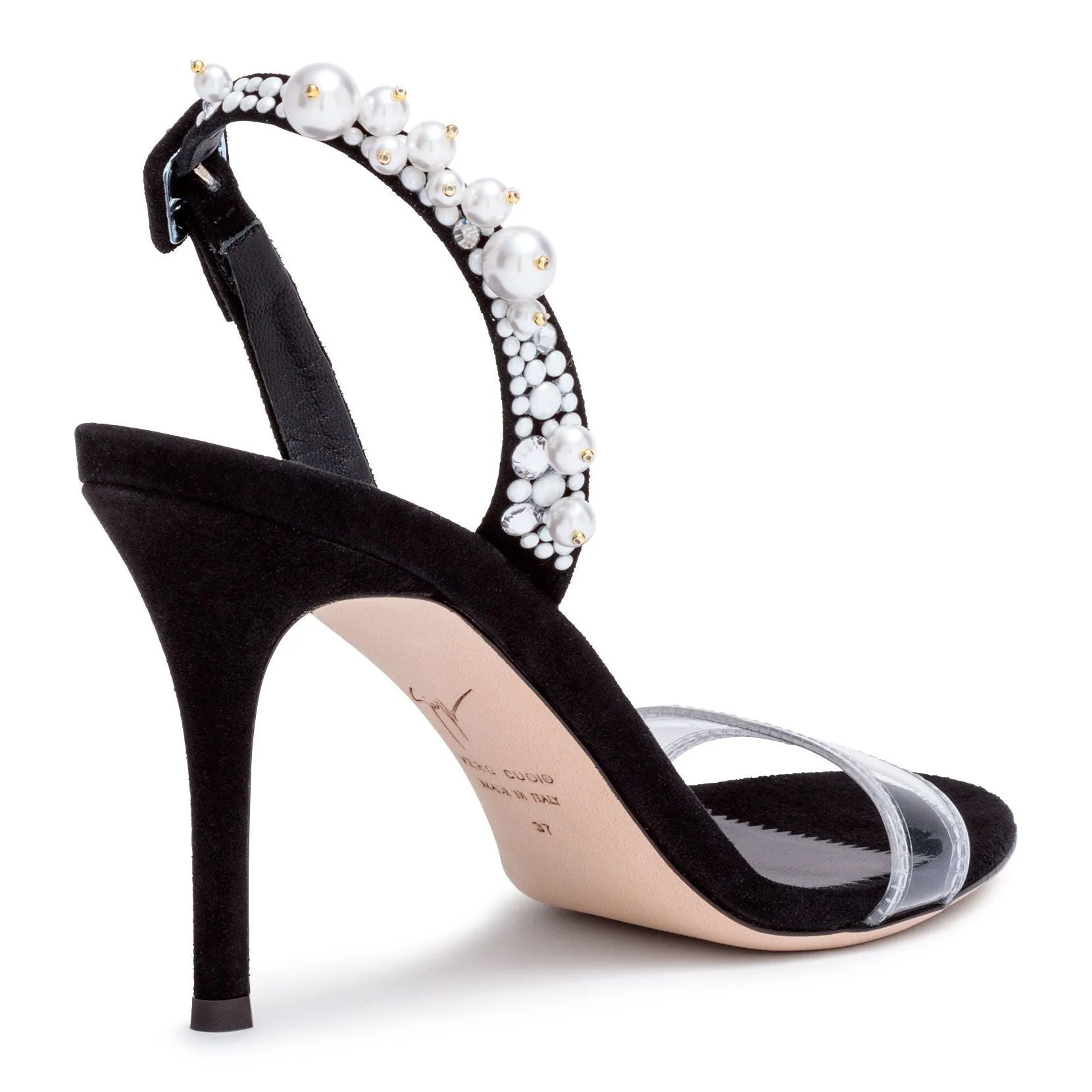 Black Suede Plexi Sandals by Giuseppe Zanotti