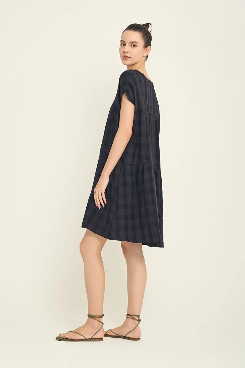 Boxy Gingham Gauze Dress, Loose Fit