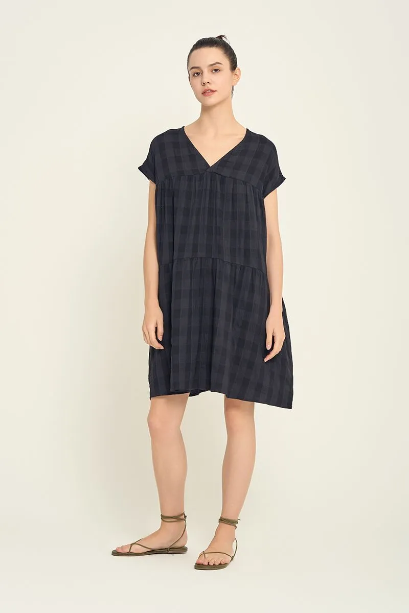 Boxy Gingham Gauze Dress, Loose Fit