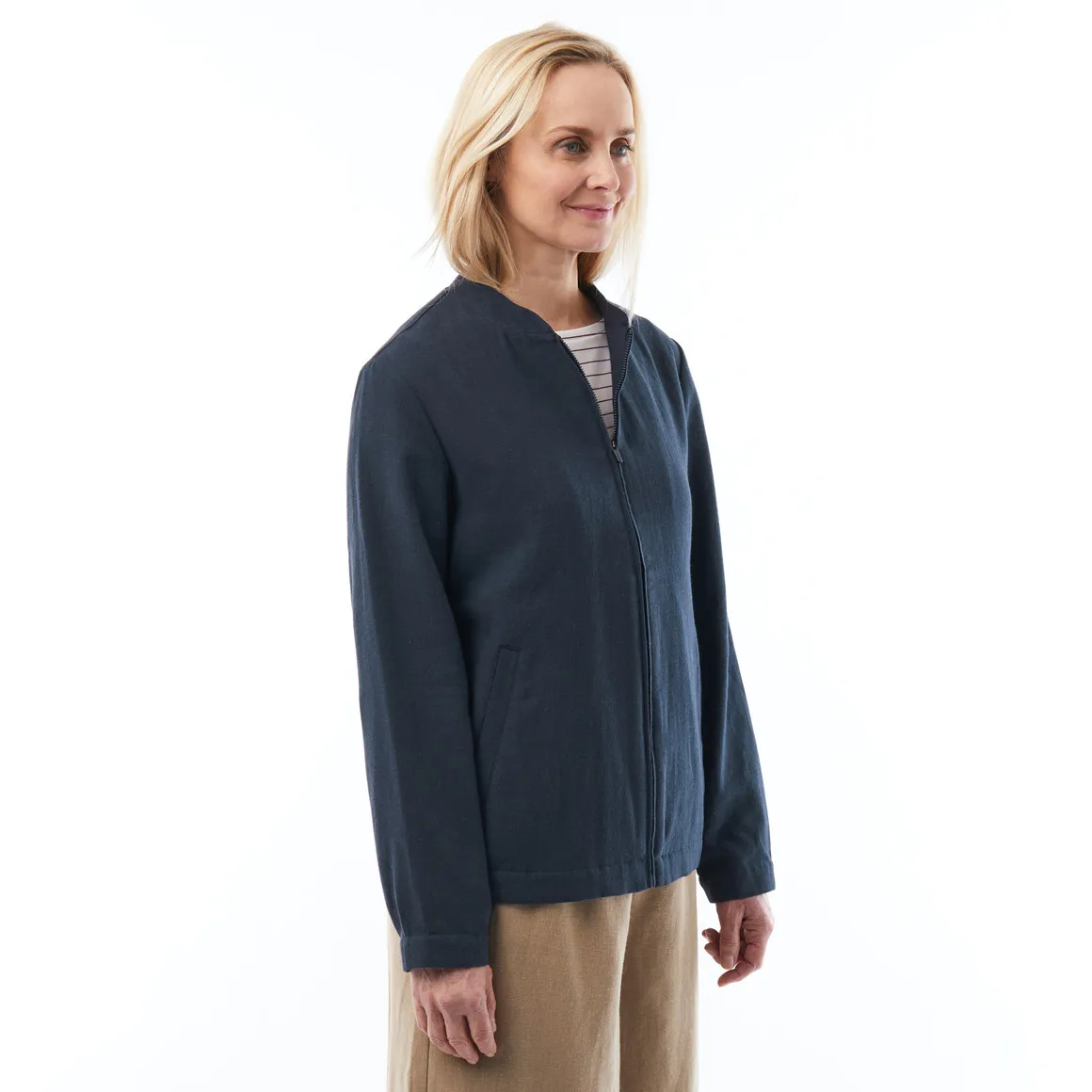 Brisa Linen Jacket for Women in True Navy