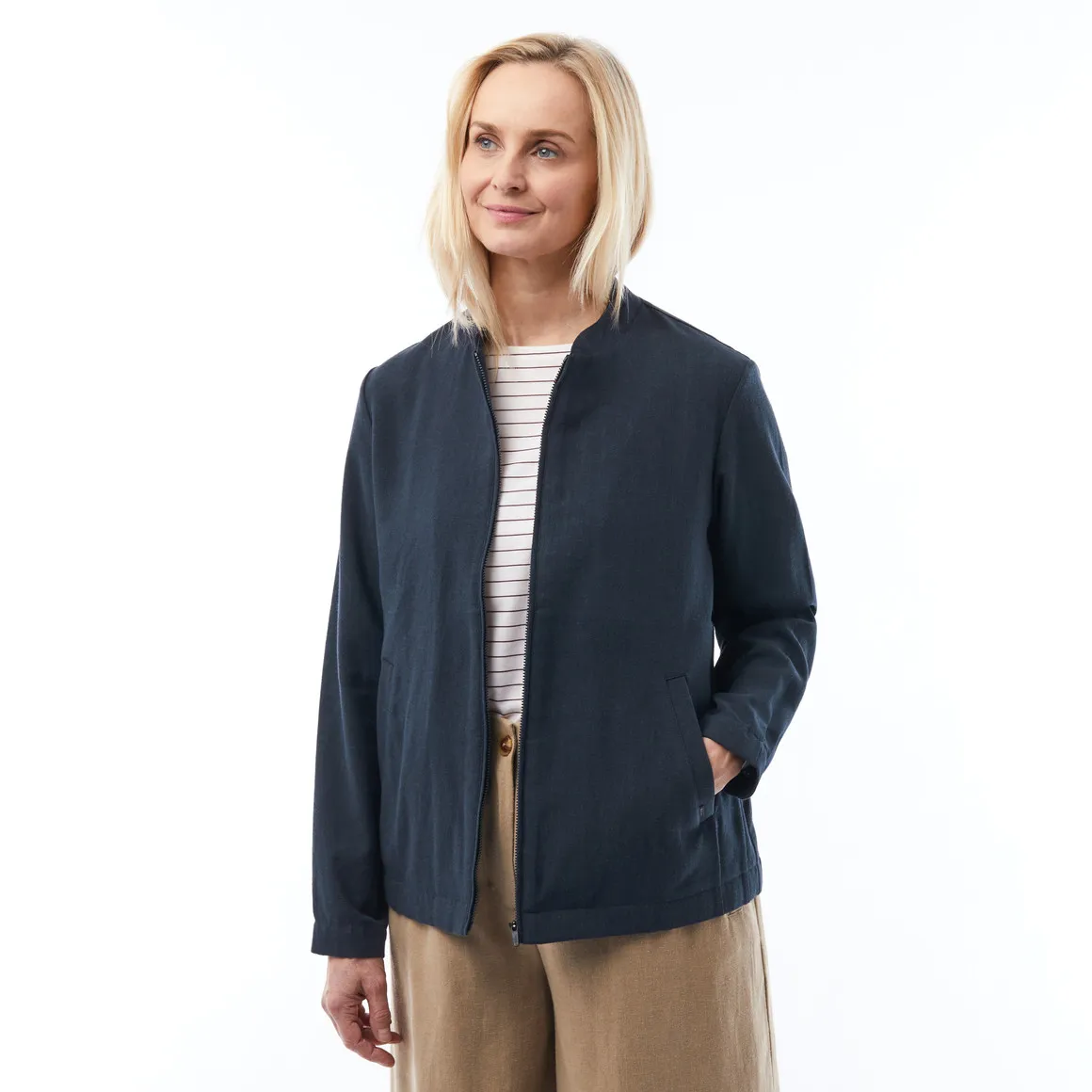 Brisa Linen Jacket for Women in True Navy