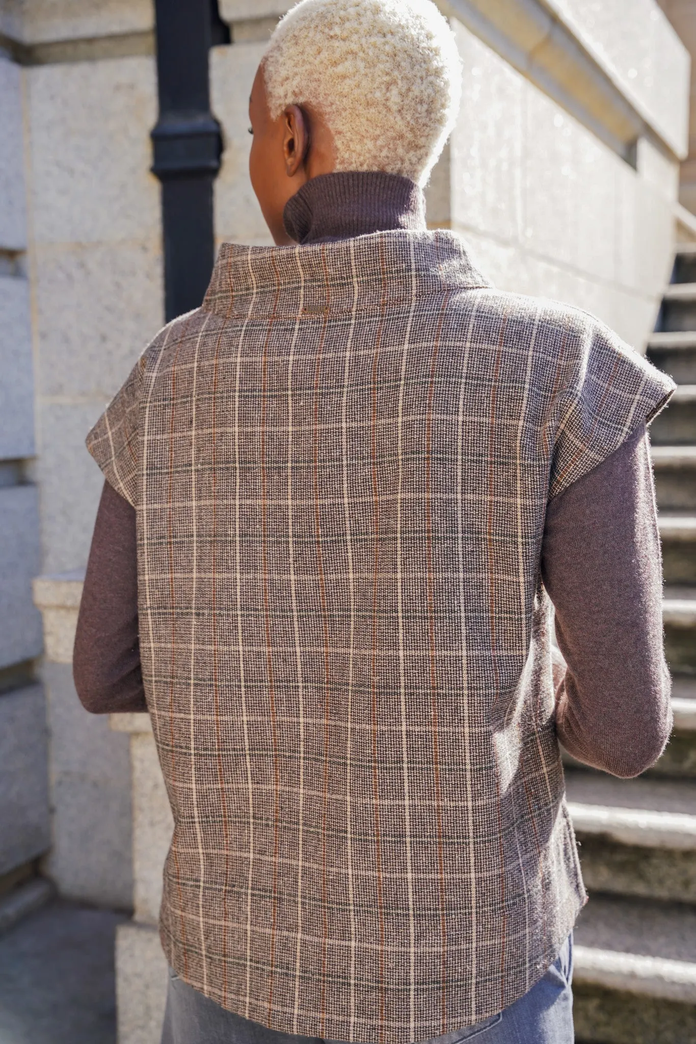 Brown Check Cap Sleeve Coat Top - Result: Brown Plaid Cap Sleeve Jacket Blouse