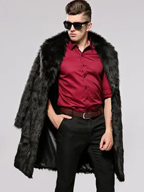 Brown faux fur teddy coat with turn-down collar for men with long sleeves - winter coat