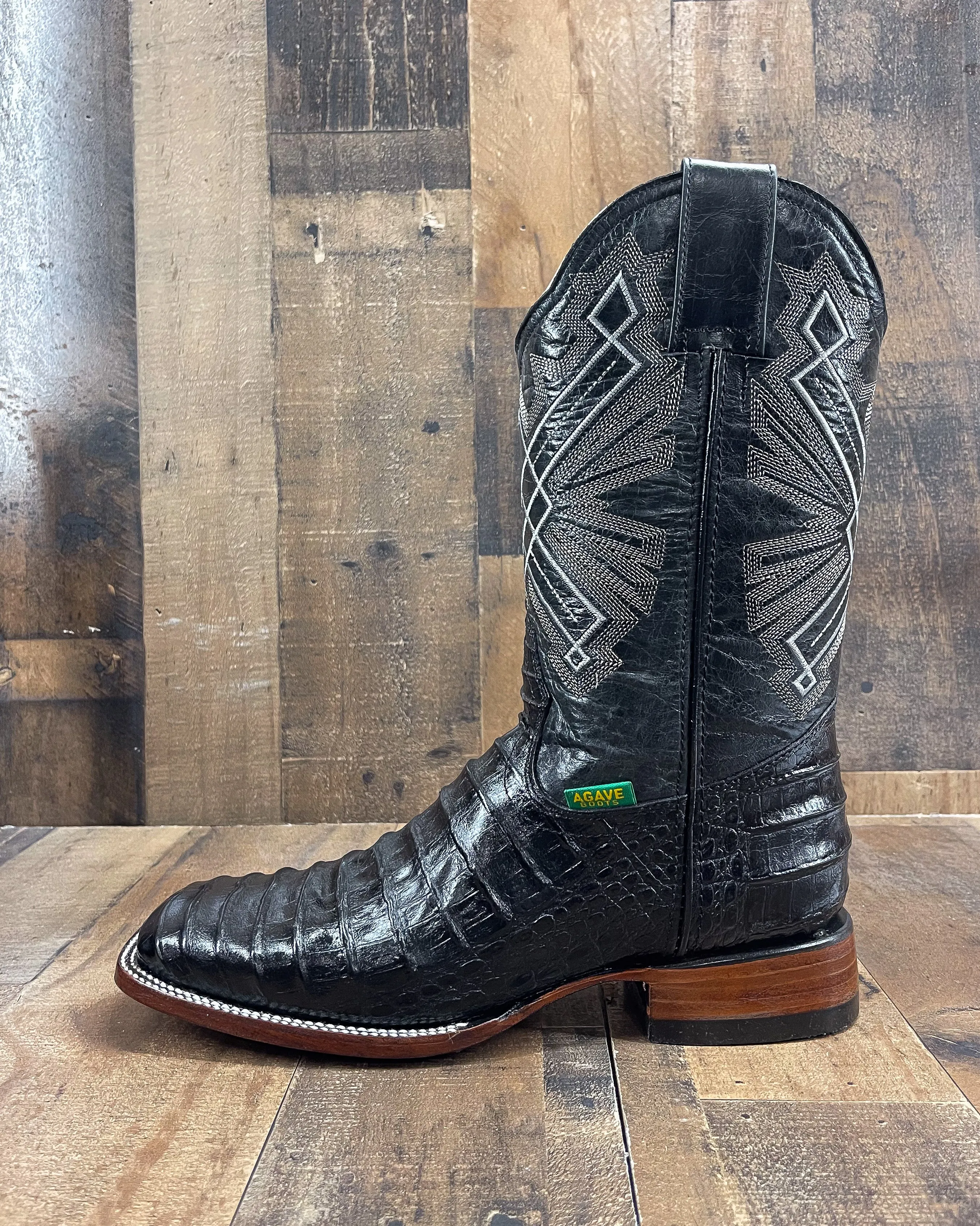 Caiman Men's Square Toe Cowboy Boots with Black Belly Ab Feature