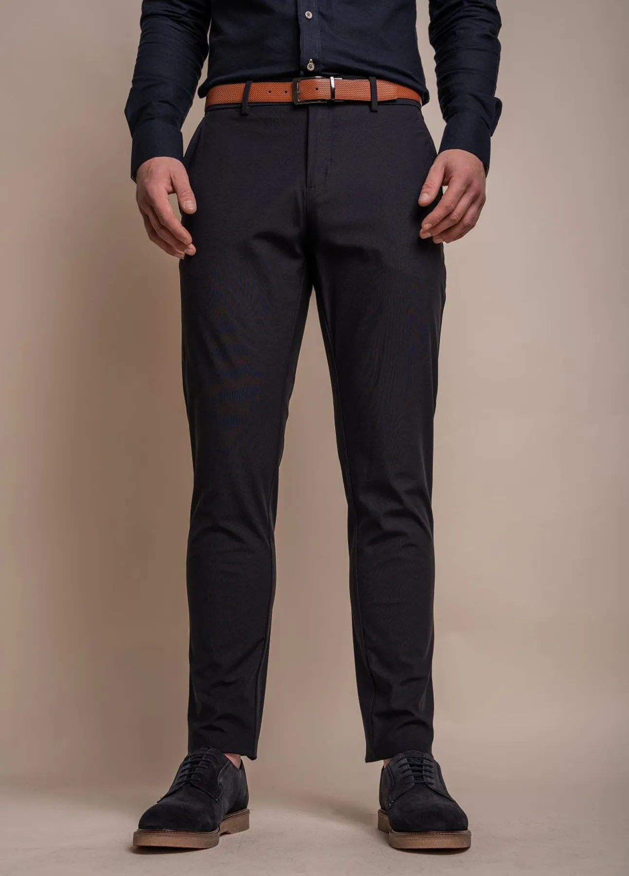 Cavani Elwood Tan Navy Contrast Suit With Trousers