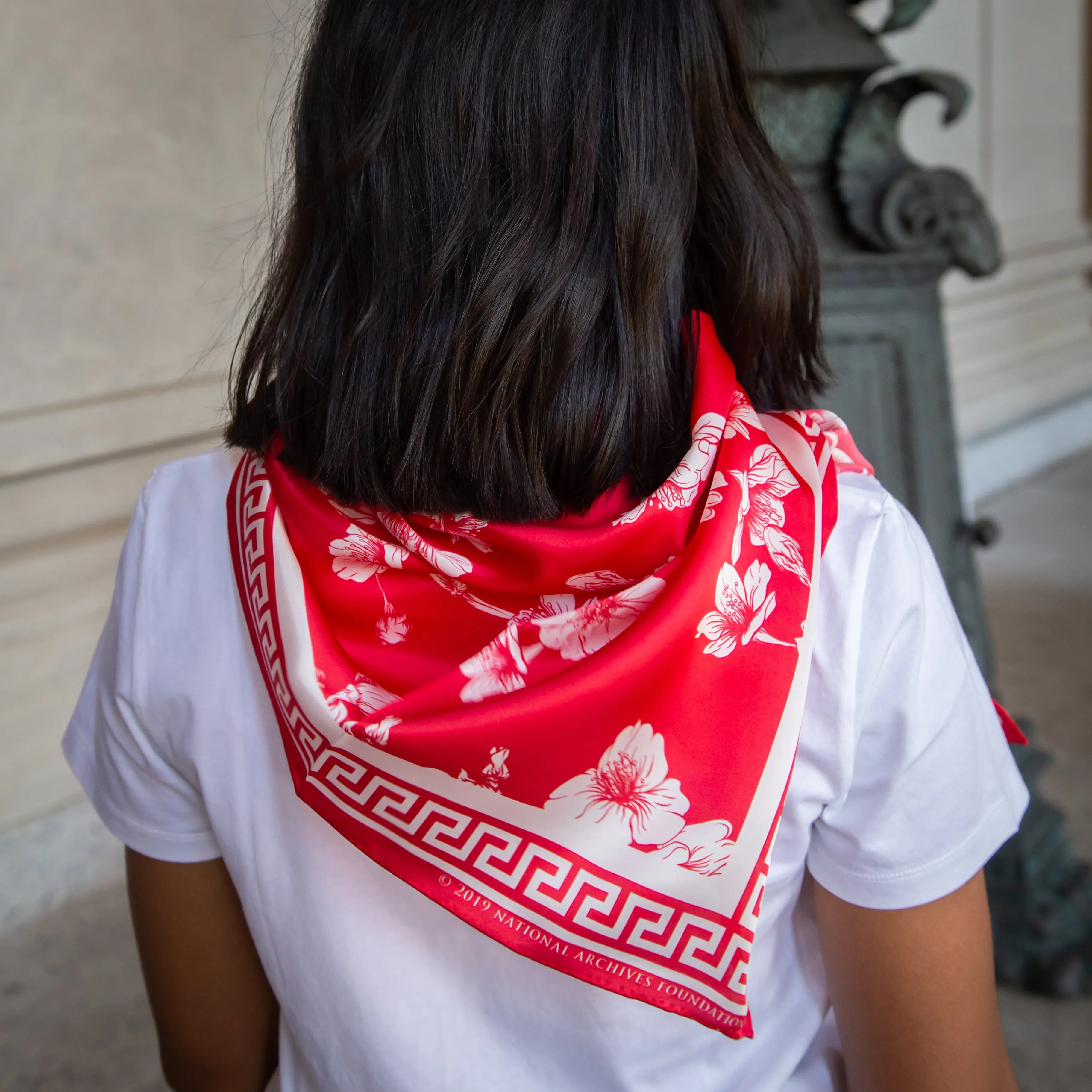 Cherry Blossom Silk Scarf - Red Charmeuse Silk