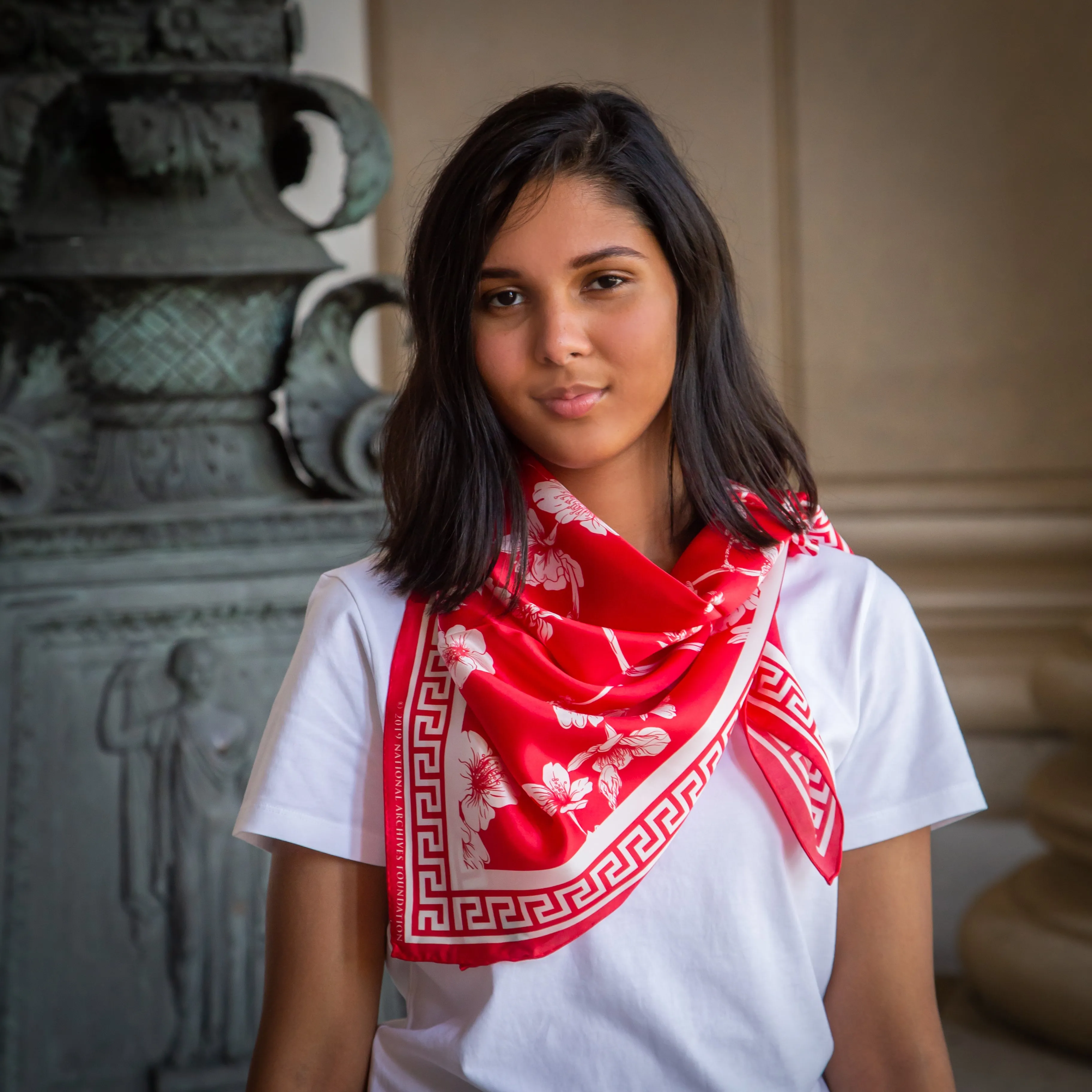 Cherry Blossom Silk Scarf - Red Charmeuse Silk