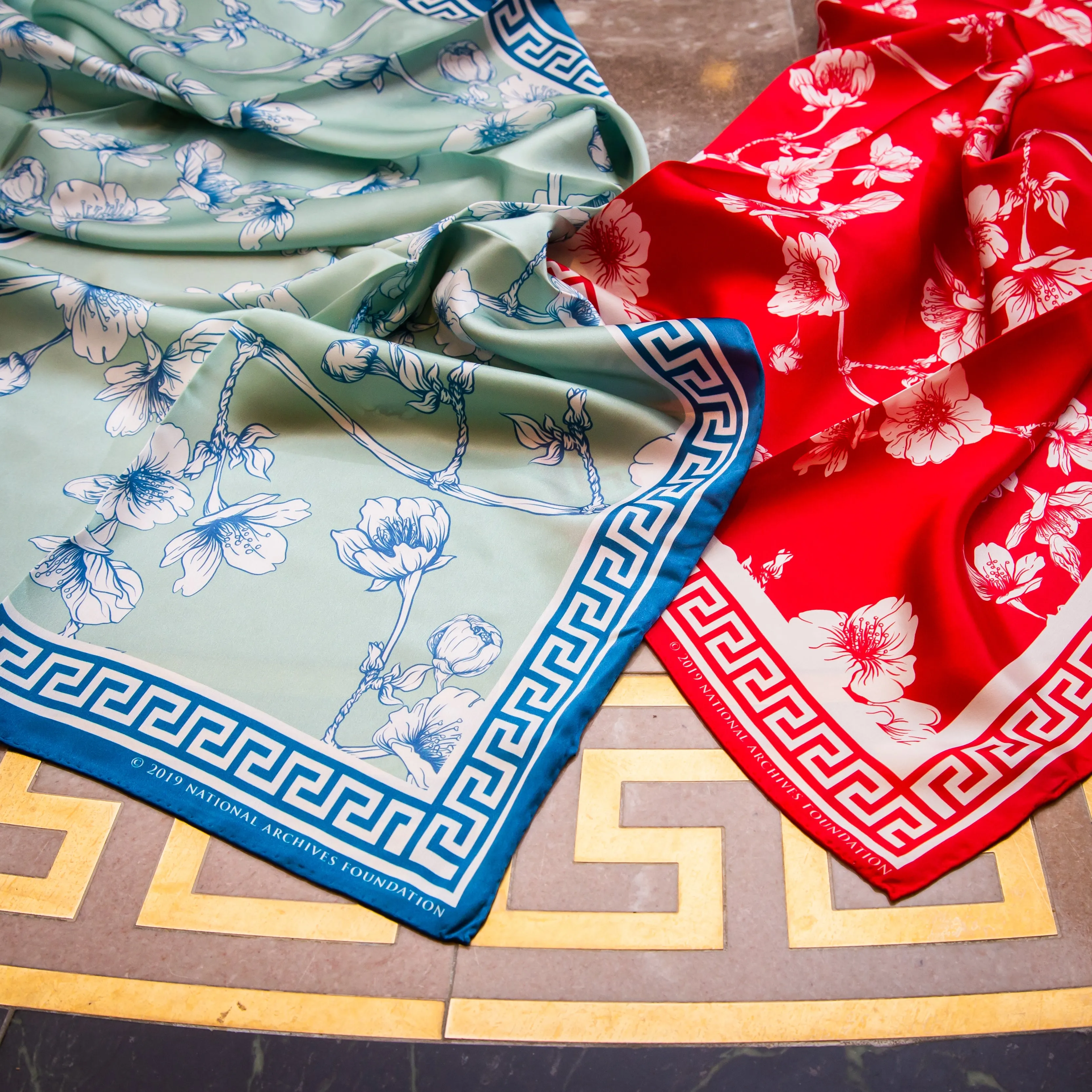 Cherry Blossom Silk Scarf - Red Charmeuse Silk