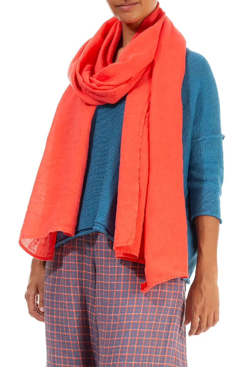 Coral Linen Scarf made of Soft Gauze