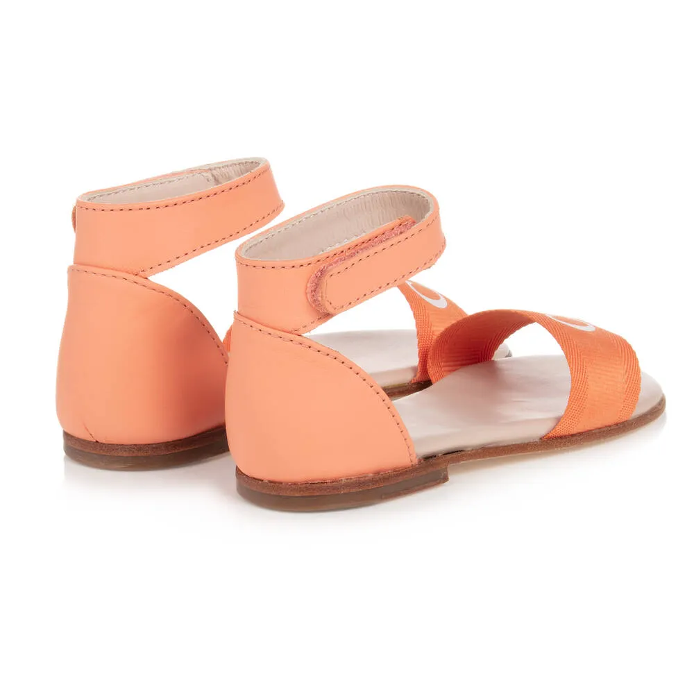 Coral Pink Leather Logo Sandals for Girls