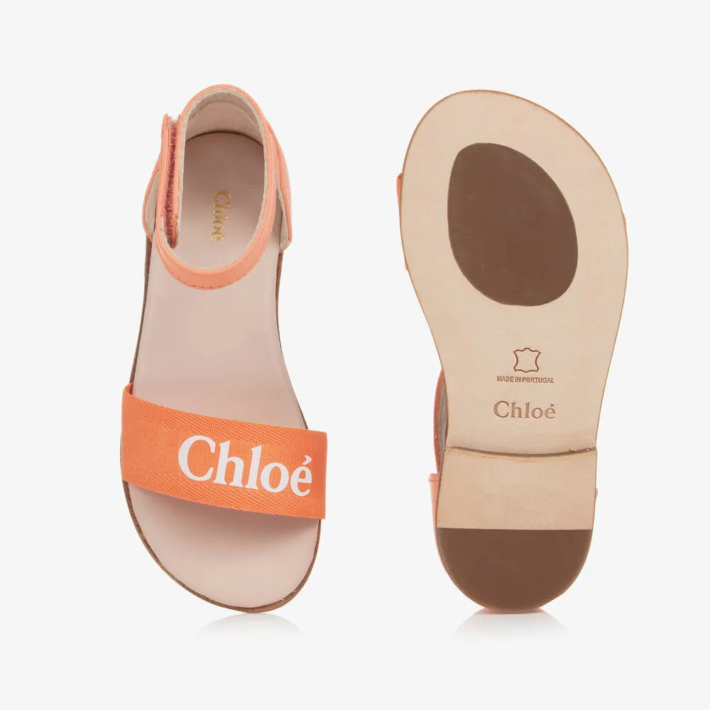 Coral Pink Leather Logo Sandals for Girls