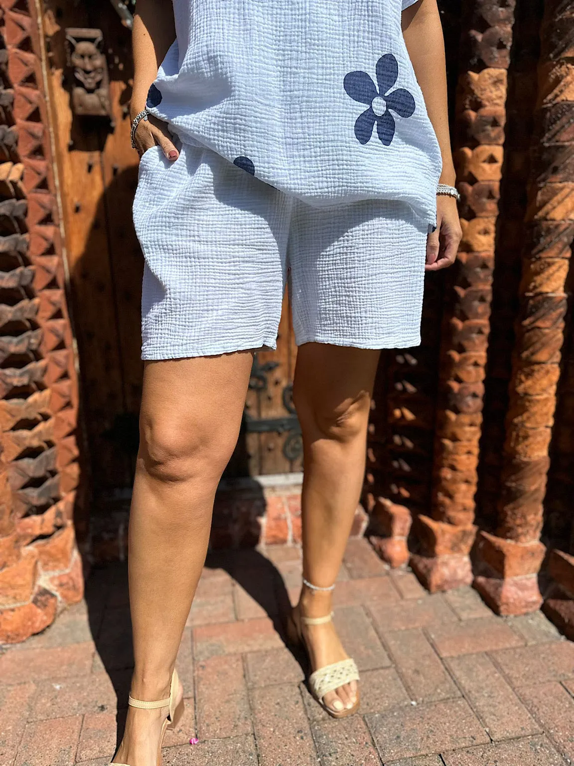 Cotton White Bubble Drawstring Shorts