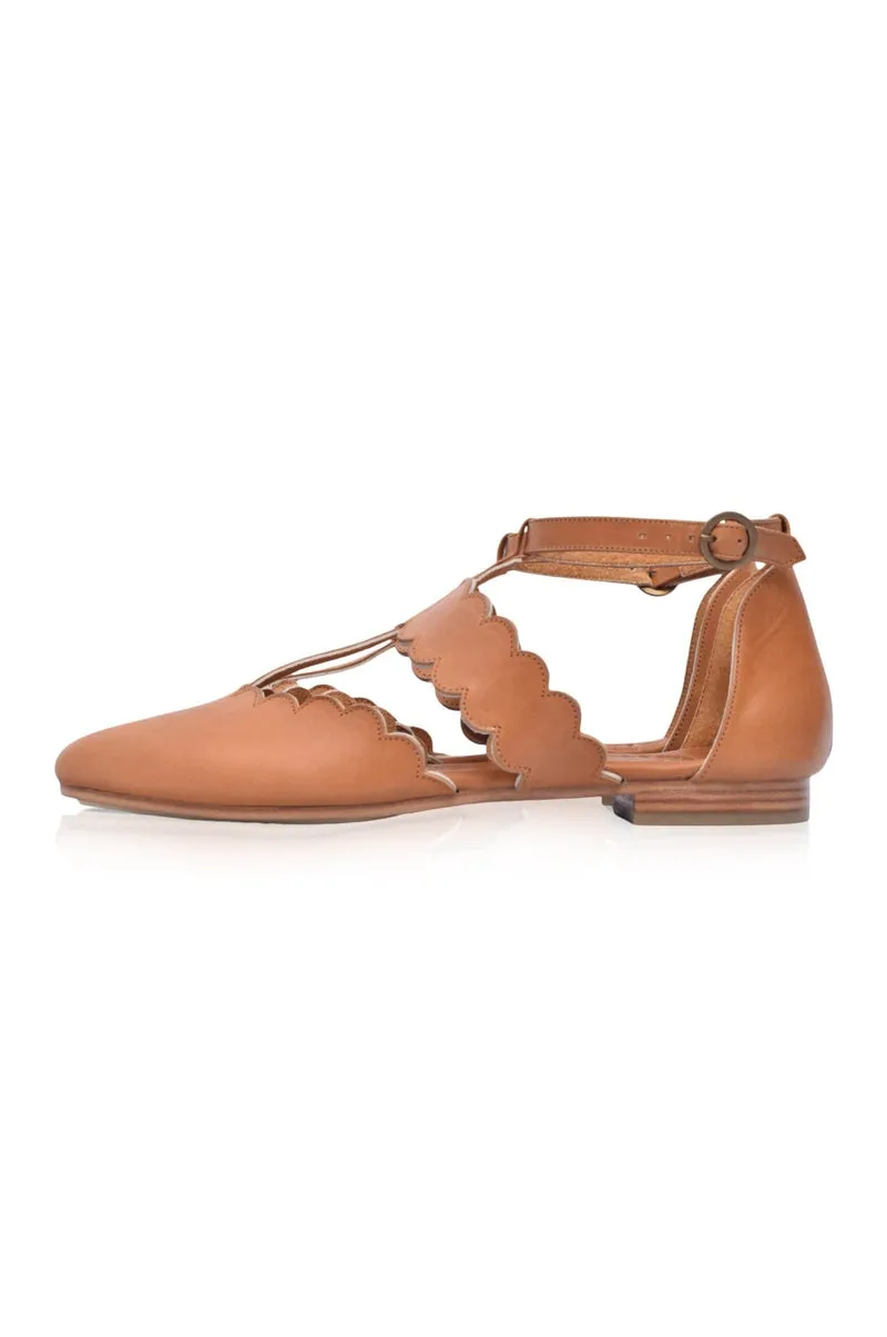 Dark Tan Gardenia Leather Flats