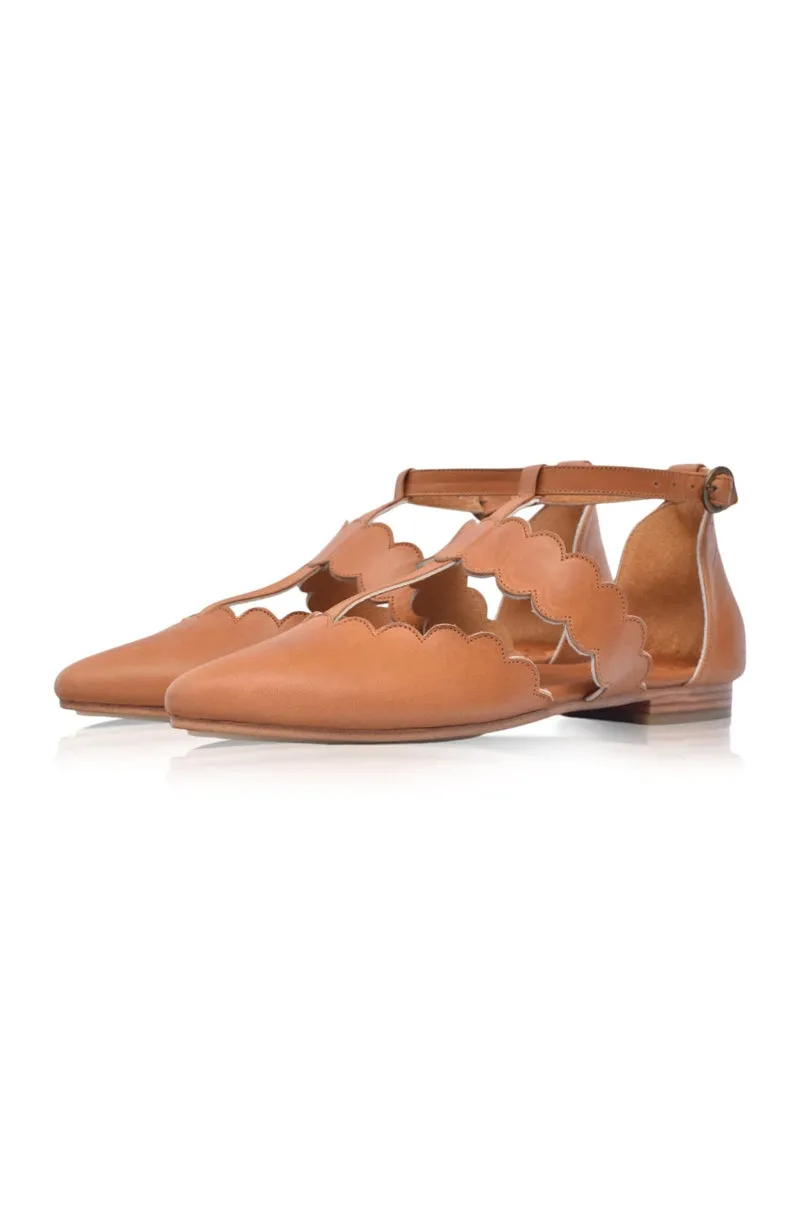 Dark Tan Gardenia Leather Flats