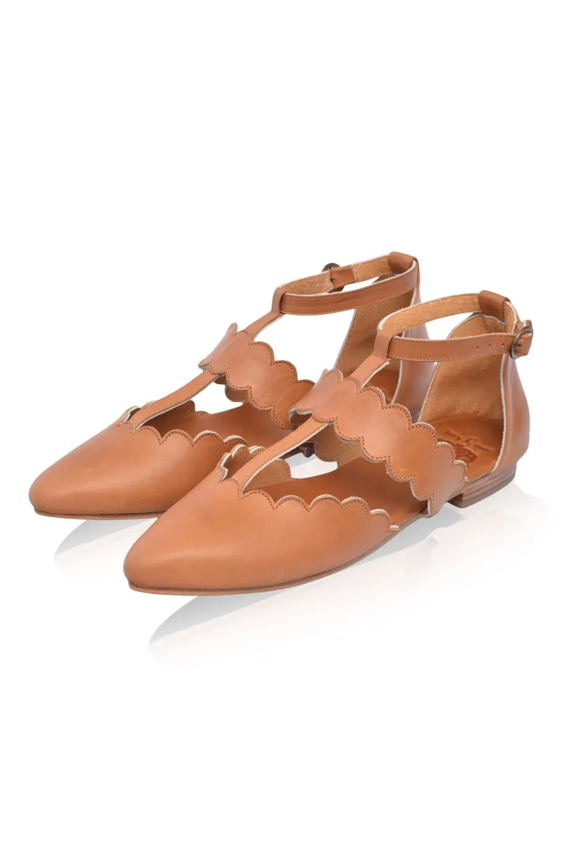 Dark Tan Gardenia Leather Flats