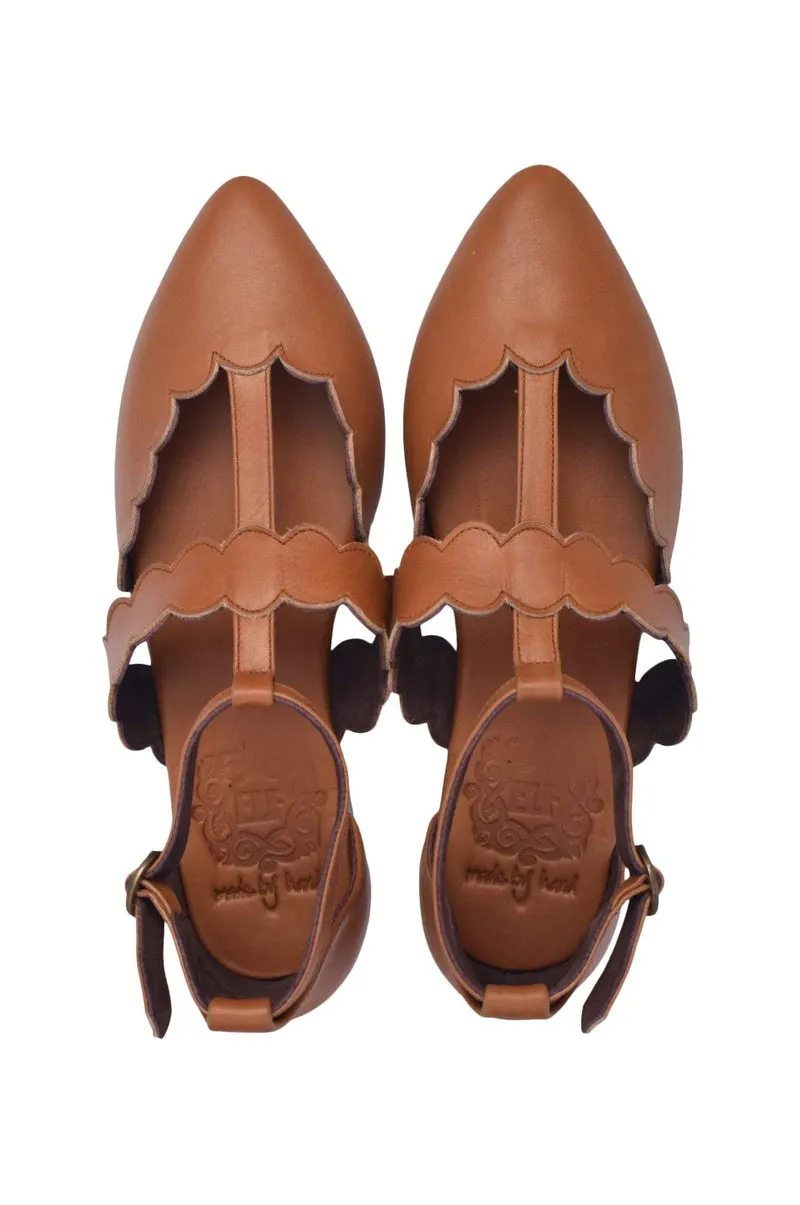 Dark Tan Gardenia Leather Flats