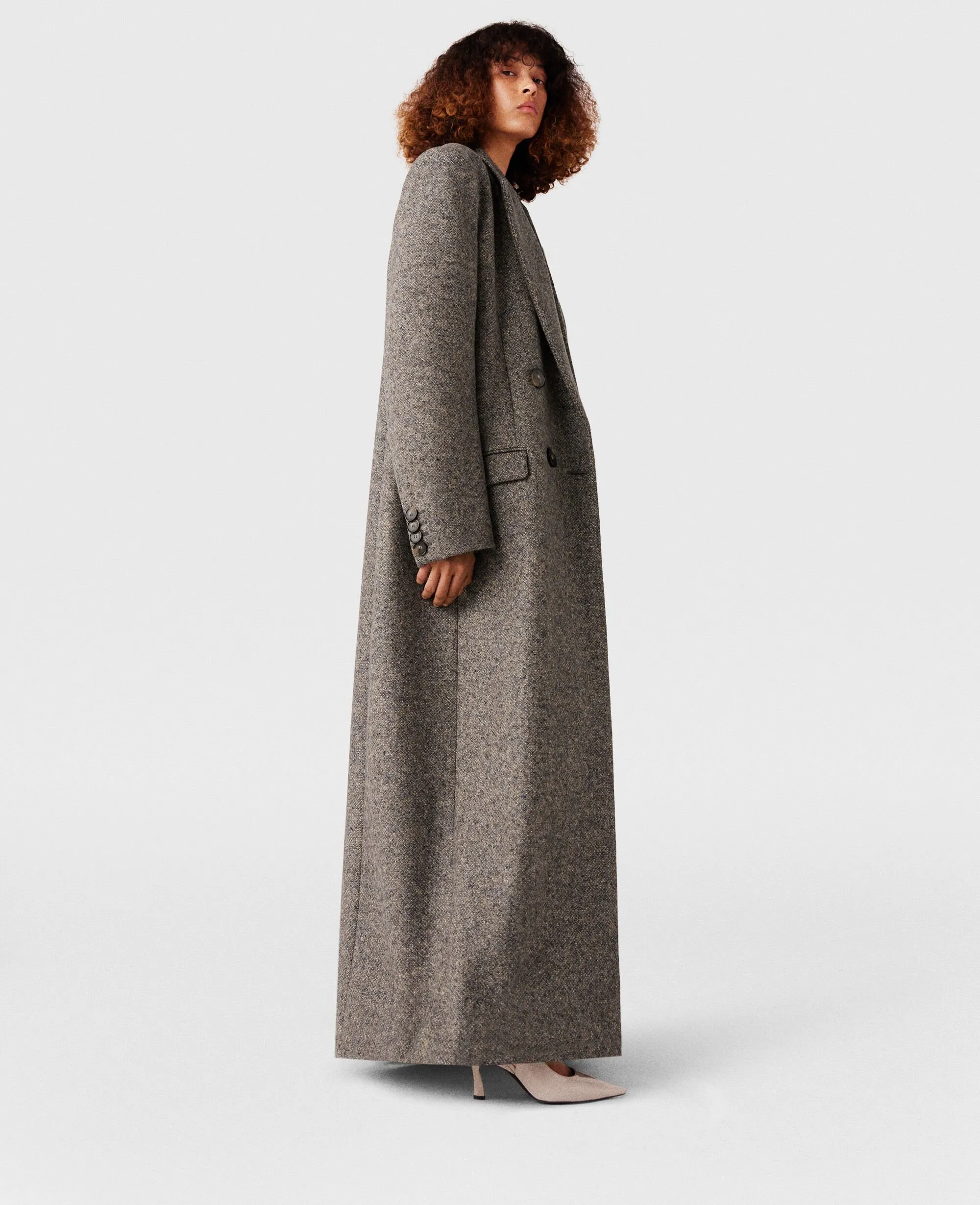 Double-Breasted Tweed Long Coat