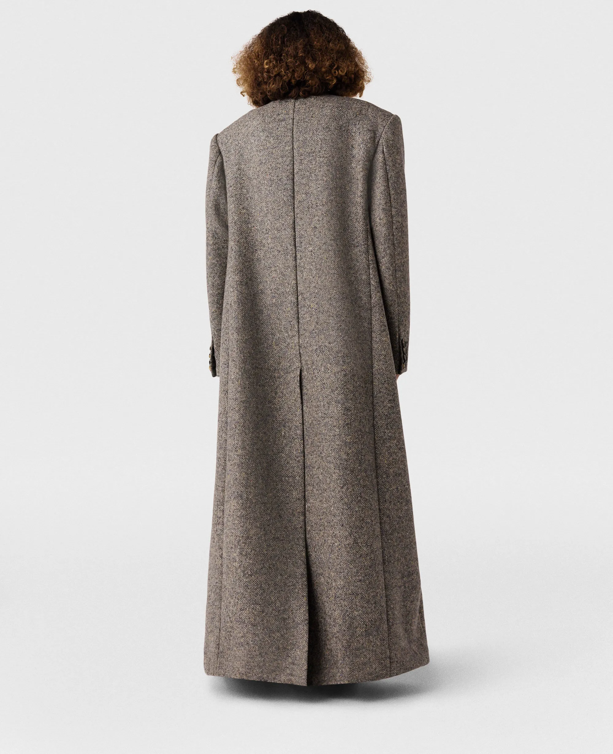 Double-Breasted Tweed Long Coat