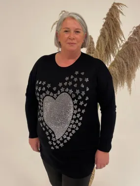 Fine Knit Top with Heart and Star Print - Hettie