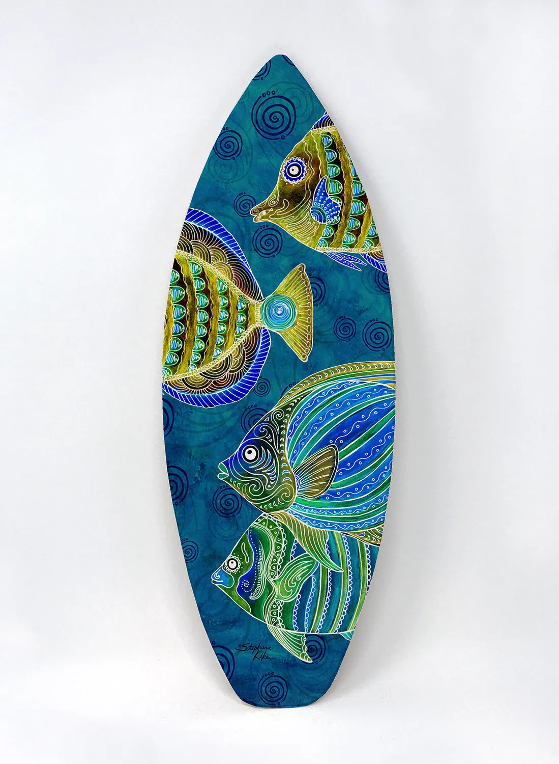 Fish Surfboard Wall Art, ocean-themed home decor.