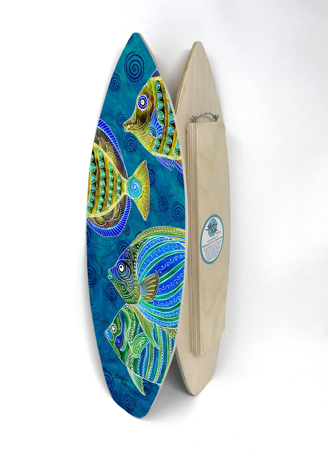 Fish Surfboard Wall Art, ocean-themed home decor.