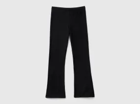 Flared stretch cotton leggings - Black | Benetton