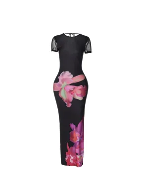 Floral Midnight Cap Sleeve Long Dress