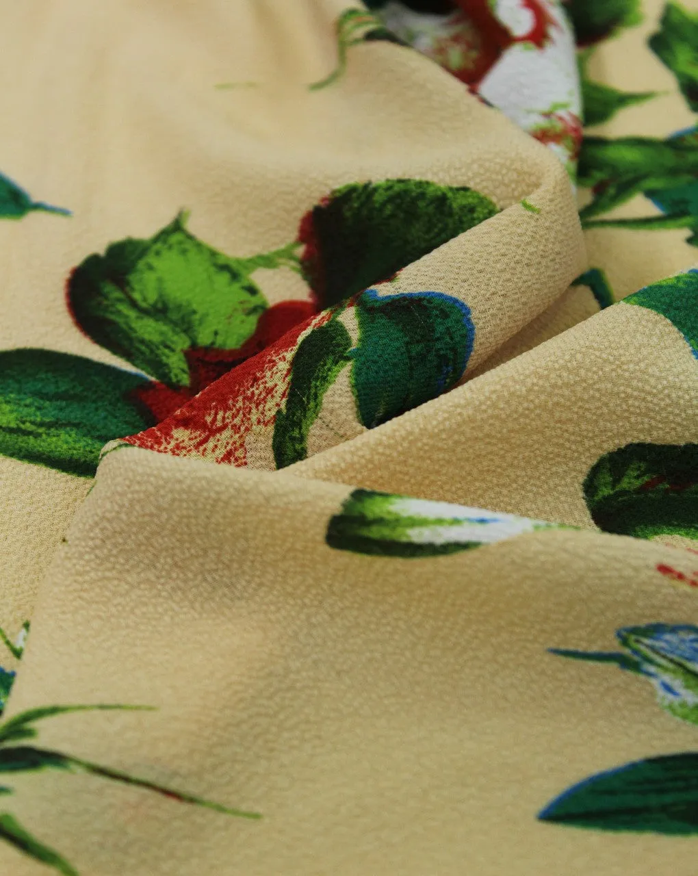 Floral Print Bubble Crepe Fabric in Cream and Multicolor.