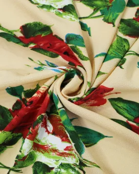 Floral Print Bubble Crepe Fabric in Cream and Multicolor.