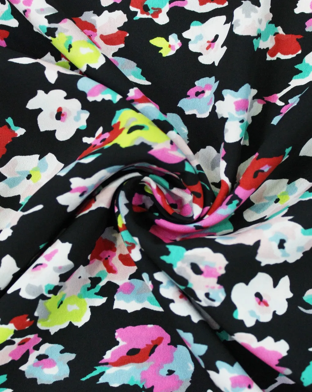 Floral Print Crepe Fabric - Black and Multicolor Polyesters