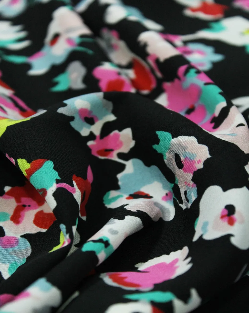 Floral Print Crepe Fabric - Black and Multicolor Polyesters