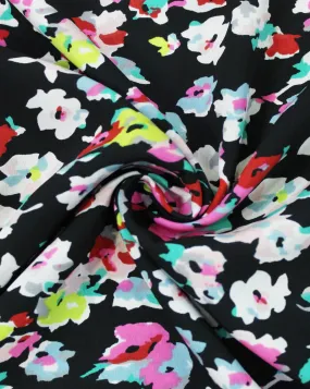 Floral Print Crepe Fabric - Black and Multicolor Polyesters