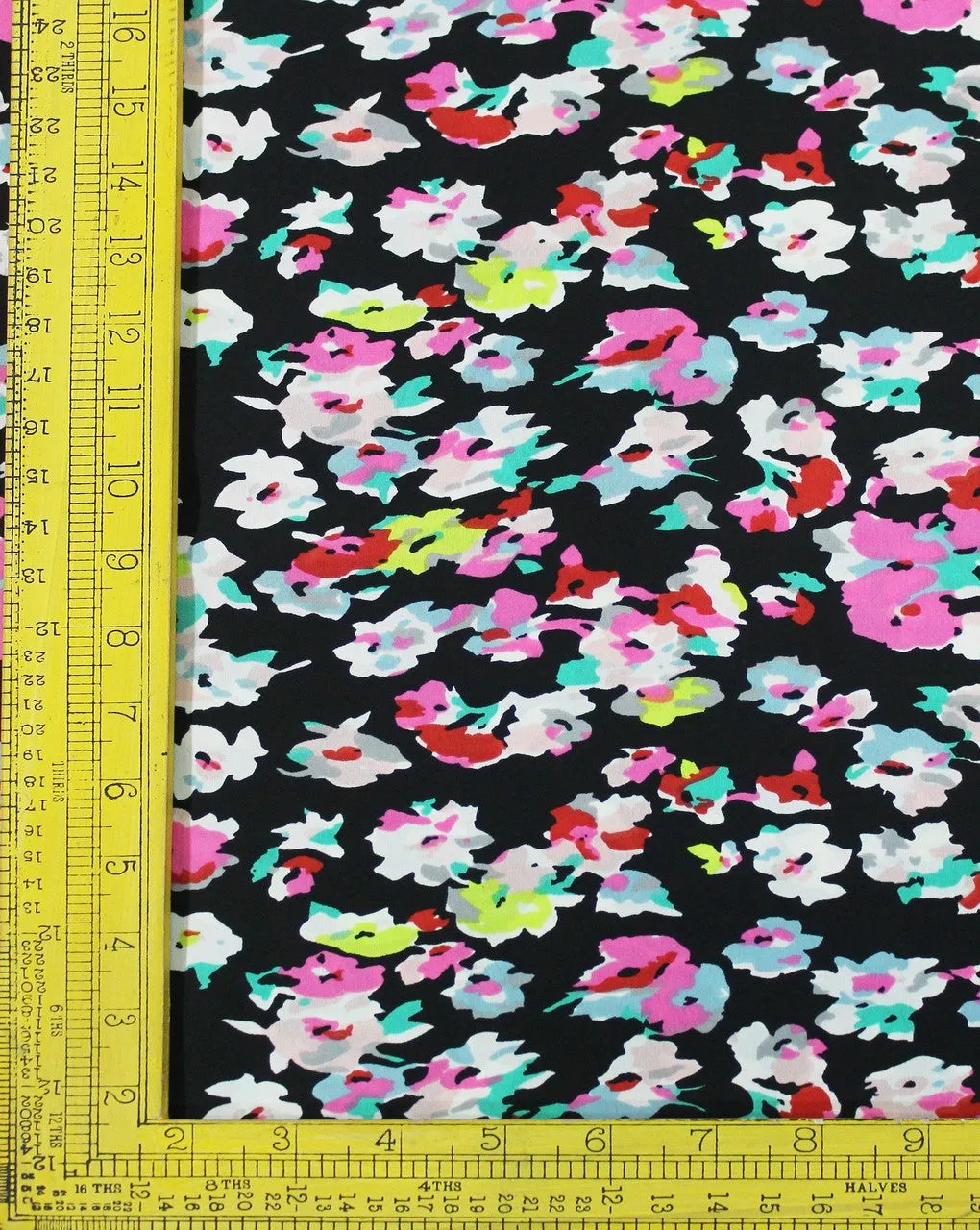 Floral Print Crepe Fabric - Black and Multicolor Polyesters