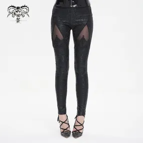 Gothic Floral Embroidered Mesh Splice Leggings for Women