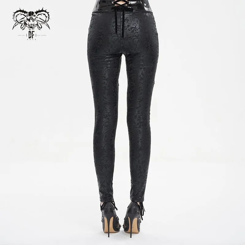 Gothic Floral Embroidered Mesh Splice Leggings for Women