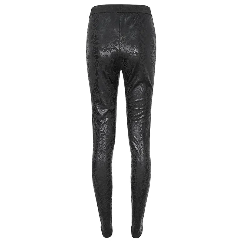 Gothic Floral Embroidered Mesh Splice Leggings for Women