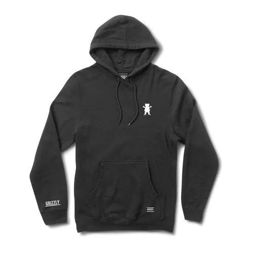 Grizzly Grip Skateboard Hoodie OG Bear Embroidered Pullover Black/White - Buy Now!