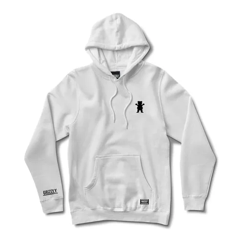 Grizzly Grip Skateboard Hoodie OG Bear Embroidered Pullover White/Black