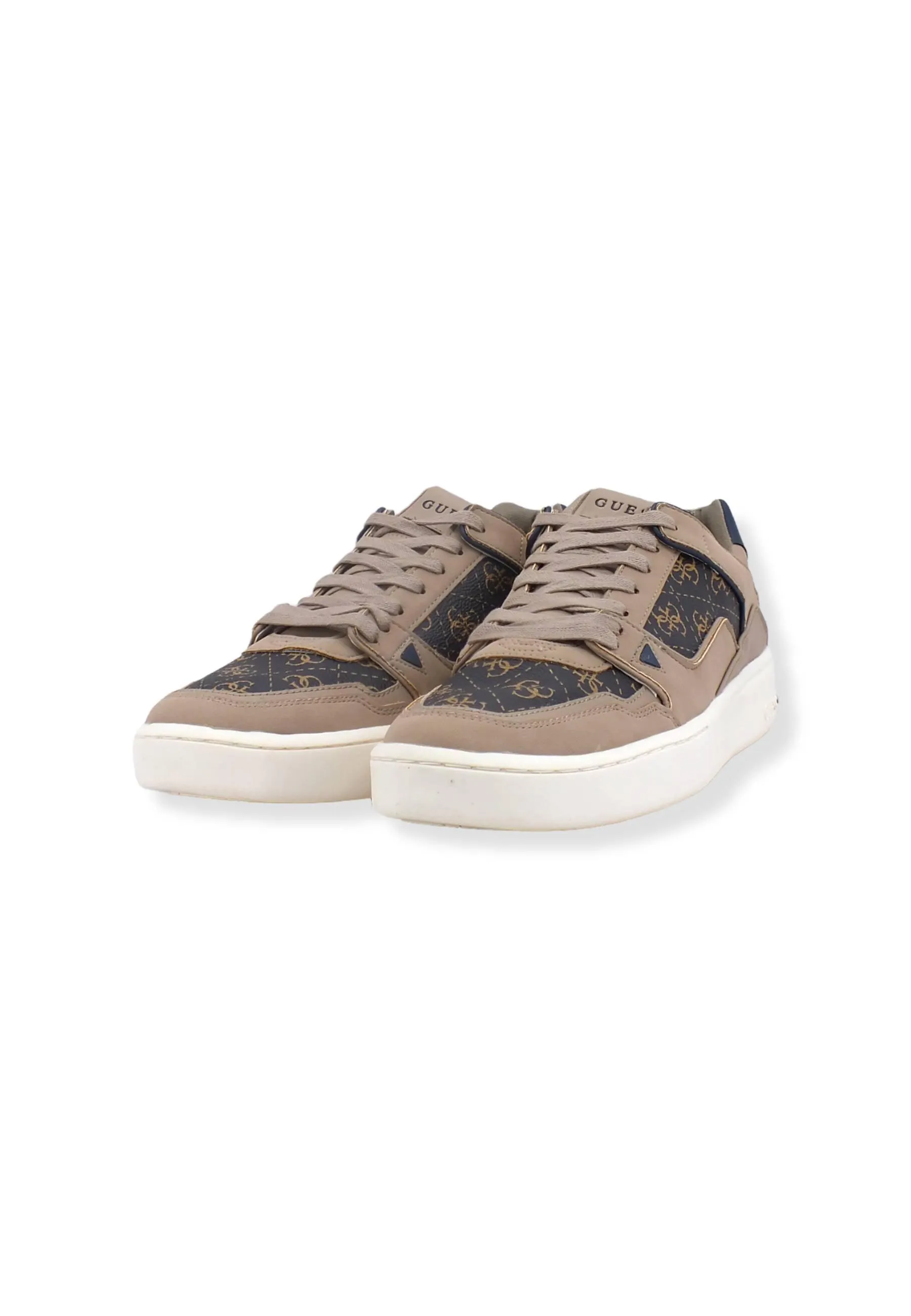 GUESS Men's Beige Brown Ocra Bicolor Logo Sneakers FM7VBLFAB12